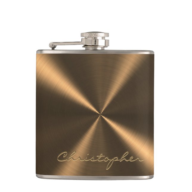 Personalized Bronze Metallic Radial Texture Flask (Front)