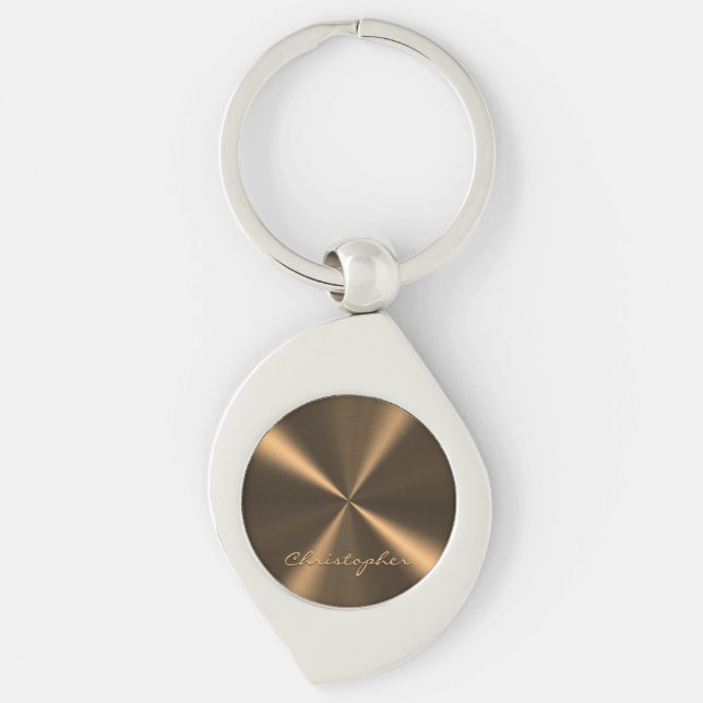 Personalized Bronze Metallic Radial Texture Keychain (Front)