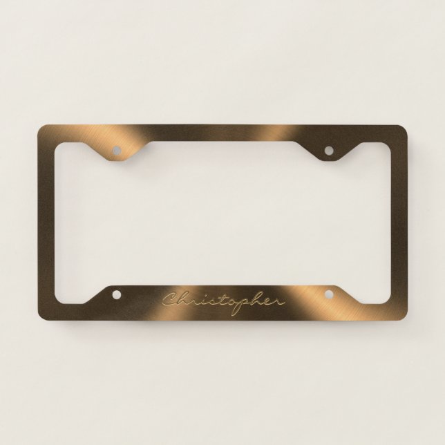 Personalized Bronze Metallic Radial Texture License Plate Frame (Front)