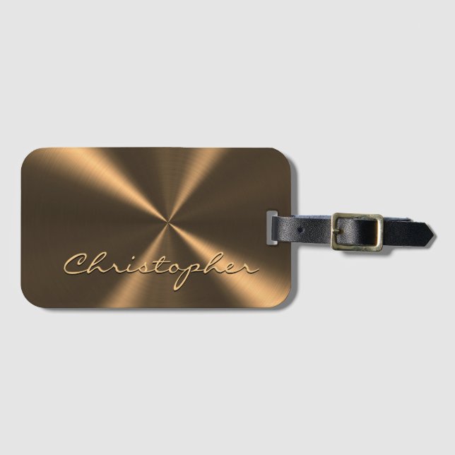 Personalized Bronze Metallic Radial Texture Luggage Tag (Front Horizontal)