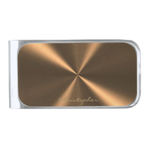 Personalized Bronze Metallic Radial Texture Silver Finish Money Clip
