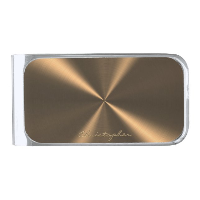 Personalized Bronze Metallic Radial Texture Silver Finish Money Clip (Front)