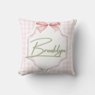 Personalized Brooklyn Baby Girl Nursery BowGingham Throw Pillow