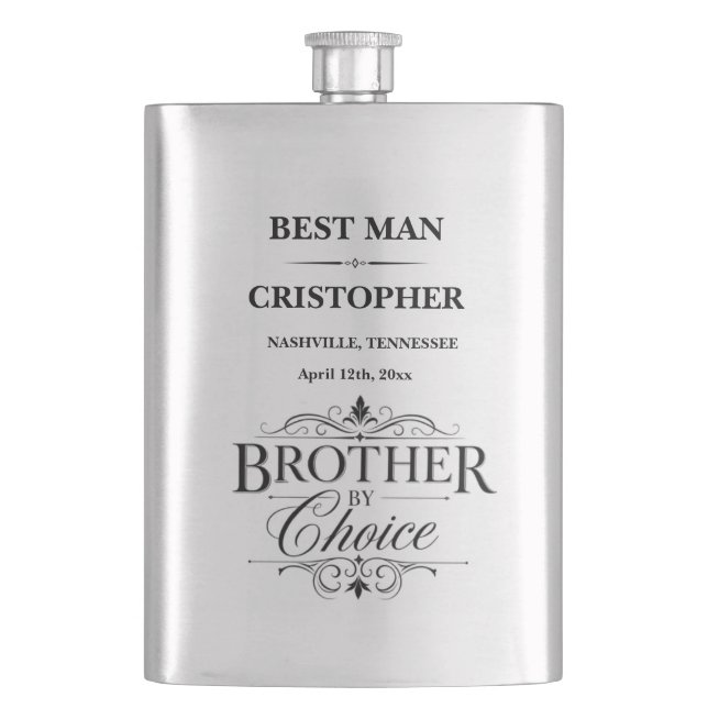Personalized Brother By Choice Best Man Flask (Front)