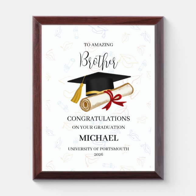 Personalized Brother Graduation Keepsake Name Year Award Plaque (Vertical)