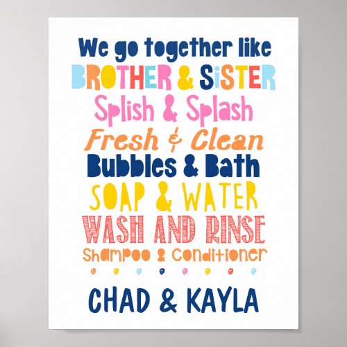 Personalized Brother  Sister Bathroom Colorful Po Poster