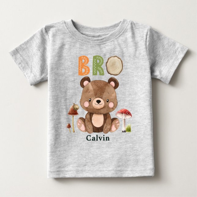 Personalized Brother Woodland First Birthday Baby T-Shirt (Front)