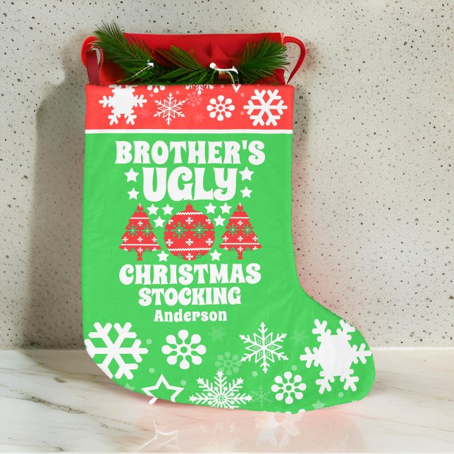 Personalized Brother's Ugly Christmas Sweater Large Christmas Stocking (Creator Uploaded)