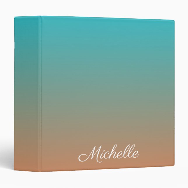 Personalized brown and blue ombre 3 ring binder (Front/Spine)