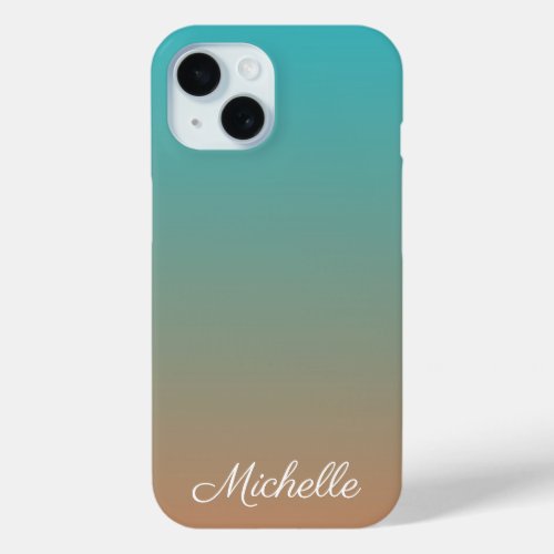 Personalized brown and blue ombre iPhone 15 case