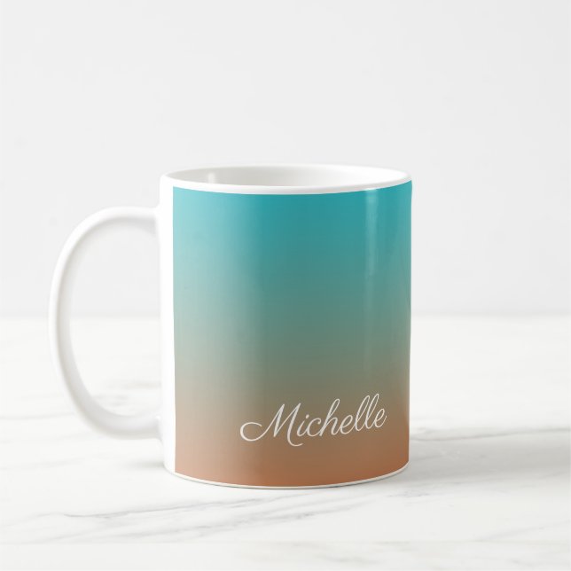 Personalized brown and blue ombre coffee mug (Left)