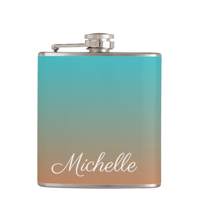 Personalized brown and blue ombre flask (Front)