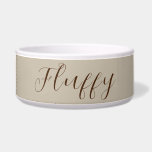 Personalized Brown and Cream Tone Pet Bowl<br><div class="desc">An elegant pet dish with a dark cream background. Your pet's name takes center stage with trendy and elegant font set in brown to stand out.</div>