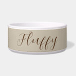 Personalized Brown and Cream Tone Pet Bowl<br><div class="desc">An elegant pet dish with a dark cream background. Your pet's name takes center stage with trendy and elegant font set in brown to stand out.</div>