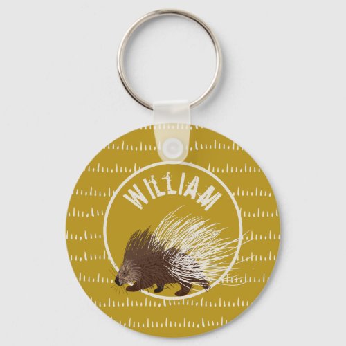 Personalized Brown and Mustard Porcupine Keychain