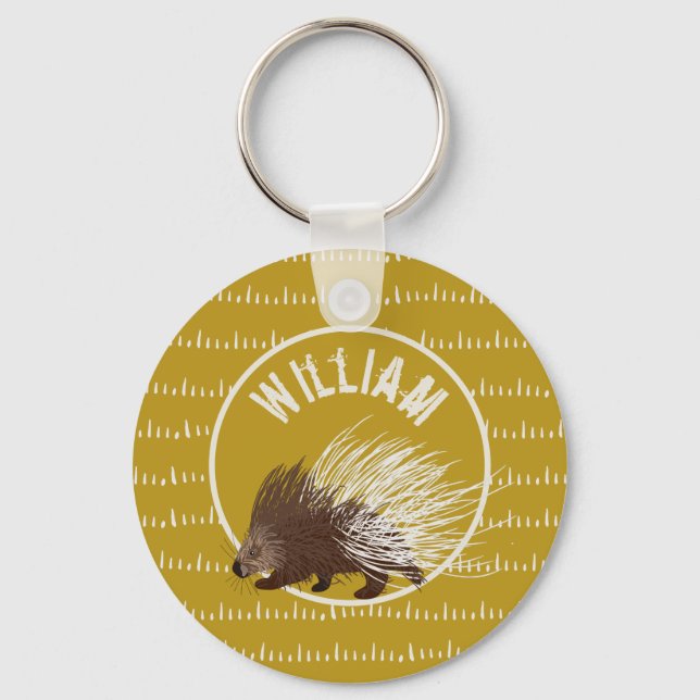 Personalized Brown and Mustard Porcupine Keychain (Front)