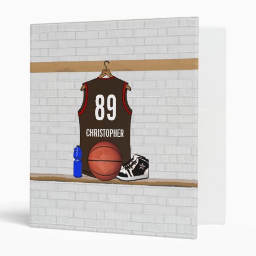 Personalized Brown and Red Basketball Jersey 3 Ring Binder