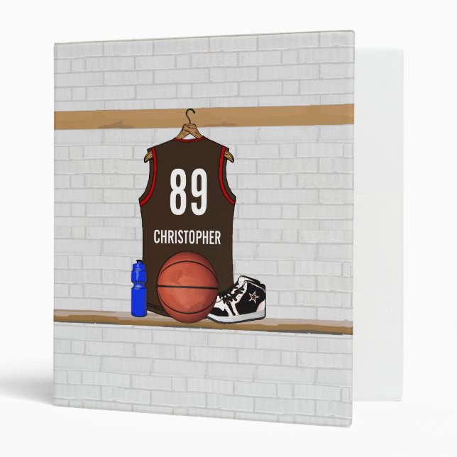 Personalized Brown and Red Basketball Jersey 3 Ring Binder (Front/Inside)