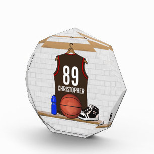 Personalized Brown and Red Basketball Jersey Award