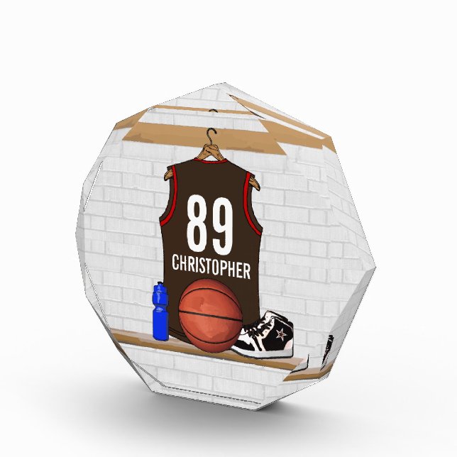 Personalized Brown and Red Basketball Jersey Award (Right)