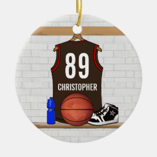Personalized Brown and Red Basketball Jersey Ceramic Ornament
