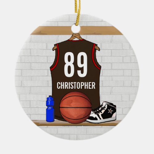 Personalized Brown and Red Basketball Jersey Ceramic Ornament