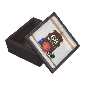 Personalized Brown And Red Basketball Jersey Jewelry Box by giftsbonanza at Zazzle