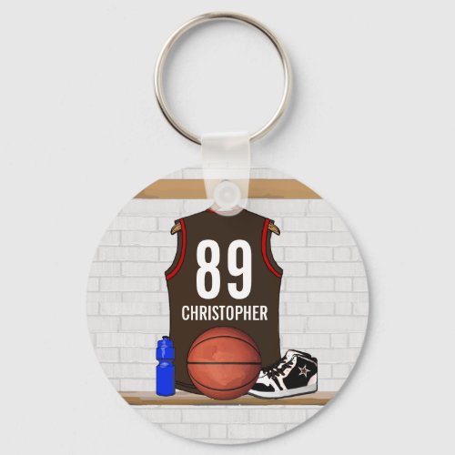 Personalized Brown and Red Basketball Jersey Keychain