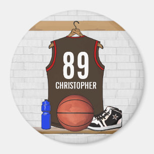 Personalized Brown and Red Basketball Jersey Magnet