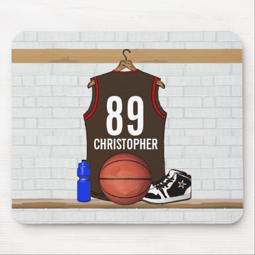 Personalized Brown and Red Basketball Jersey Mouse Pad