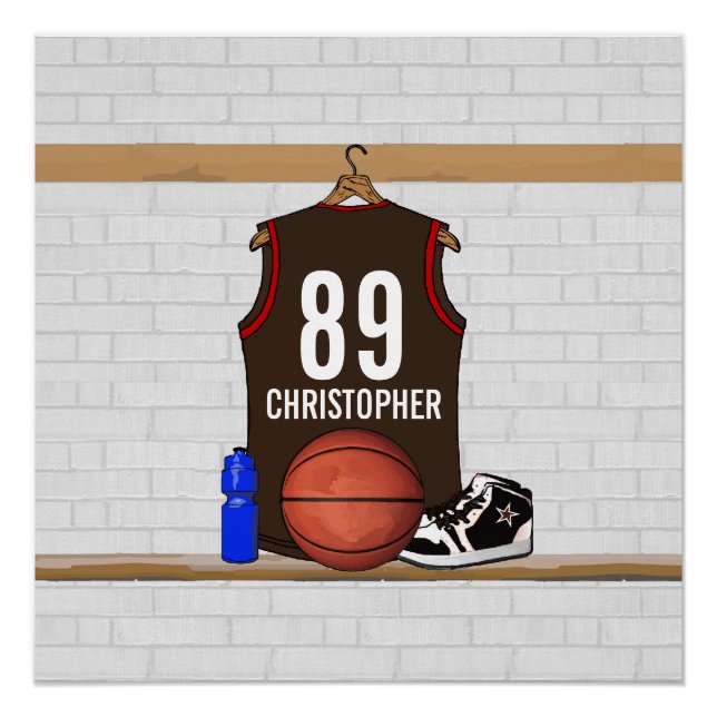 Personalized Brown and Red Basketball Jersey Poster (Front)