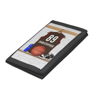Personalized Brown and Red Basketball Jersey Tri-fold Wallet