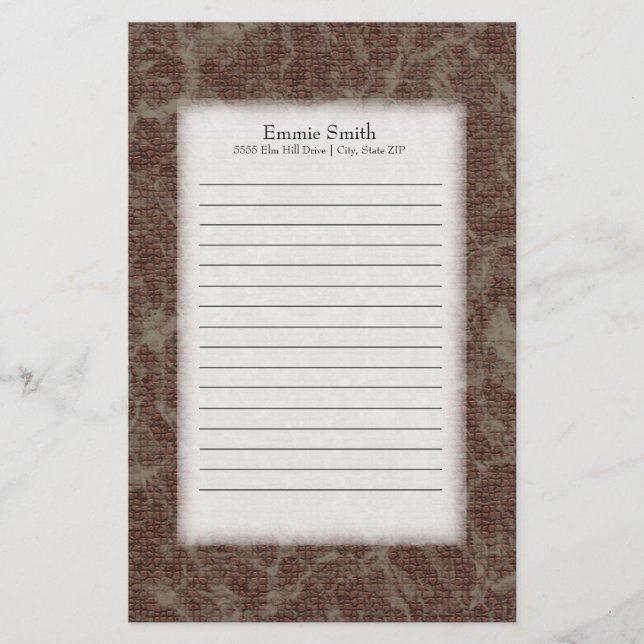 Personalized Brown and Tan Lined Stationery (Front)
