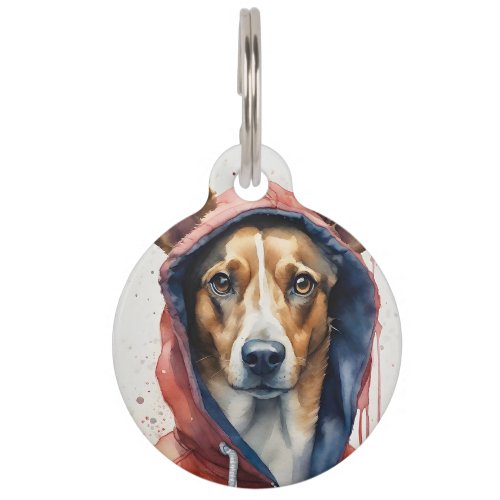 Personalized Brown and White Dog in Red Hoodie  Pet ID Tag