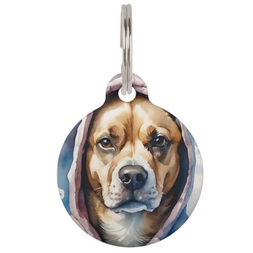 Personalized Brown and White Dog Tie_Dye Hoodie Pet ID Tag