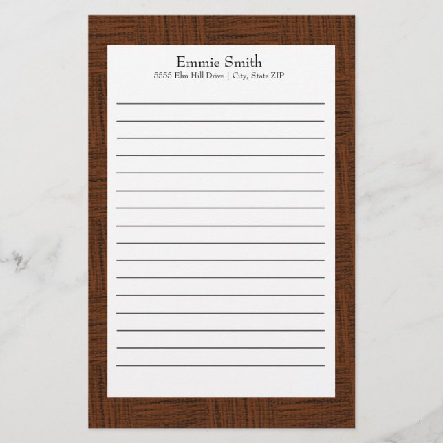 Personalized Brown and White Lined Stationery (Front)