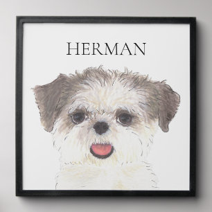 Personalized Brown and White Shih Tzu Pet Portrait Peel And Stick Photo Tile