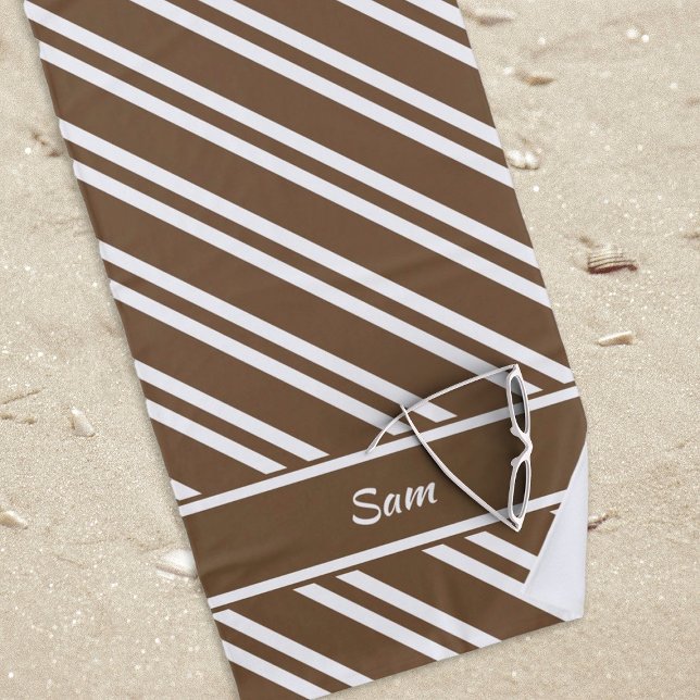 Personalized Brown and White Stripes Beach Towel (brown and white striped beach towel to be personalized.)
