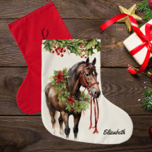 Personalized Brown Bay Christmas Horse Stocking