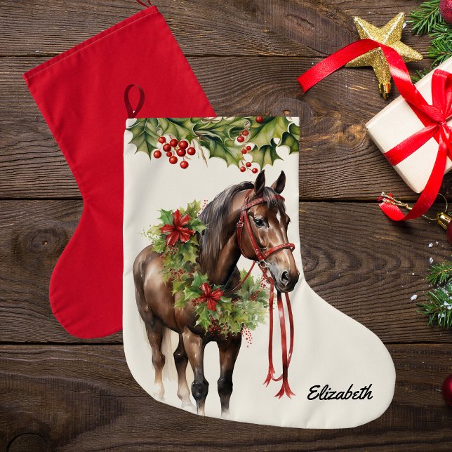 Personalized Brown Bay Christmas Horse Stocking (Creator Uploaded)