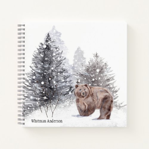 Personalized Brown Bear in the Thick of Winter  Notebook