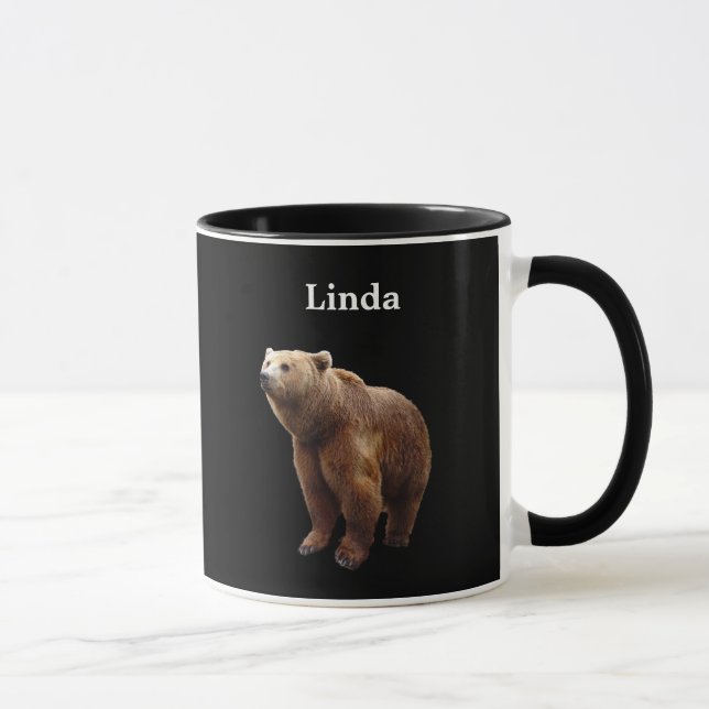 Personalized Brown Bear On Black Mug (Right)