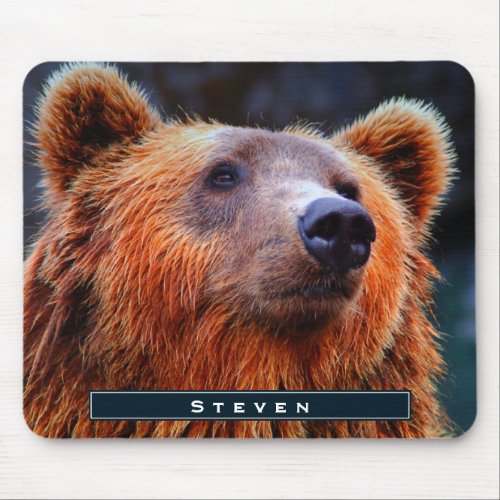 Personalized Brown Bear Portrait Wildlife Photo Mouse Pad