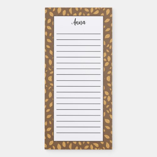 Personalized Brown Beige Leaves Lined Magnetic Notepad