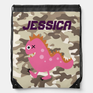 Personalized Brown Camo and Pink Monster Backpack