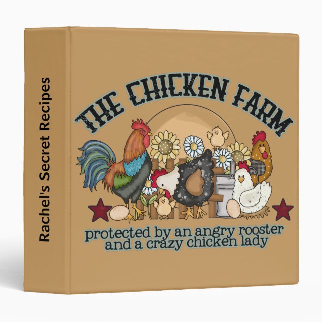 Personalized Brown Chicken Farm Rooster   3 Ring Binder (Front/Spine)
