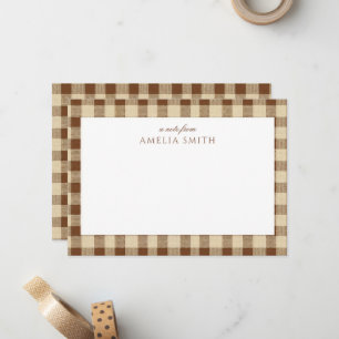 Personalized Brown coffee Gingham Notecard