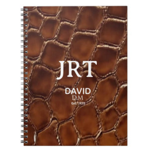 Personalized Brown Crocodile Leather Monogram Notebook