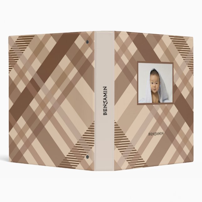 Personalized Brown Cross Stripes 3 Ring Binder (Background)