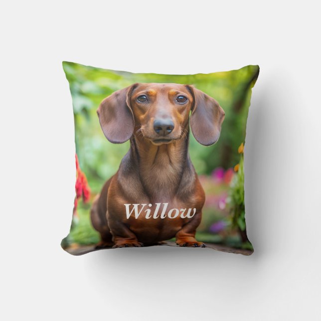Personalized Brown Dachshund - Doxie Throw Pillow (Front)